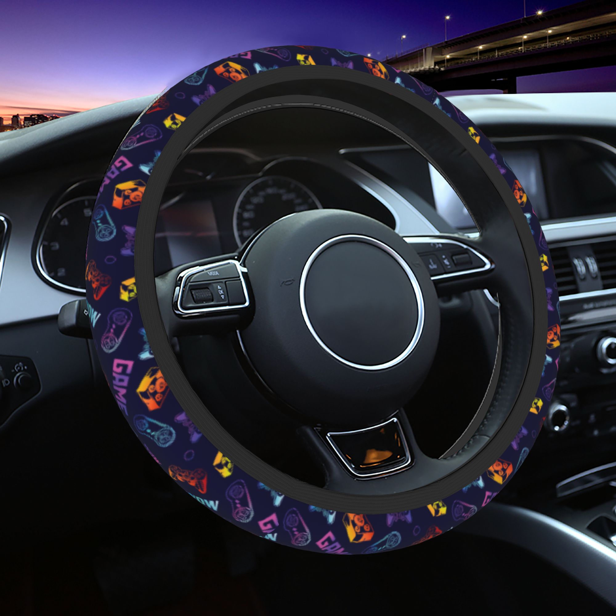 Car Accessories For Steering Wheel - Gamecontrollerpatroon stuurwielhoes 38cm antislip auto stuurwielbeschermer